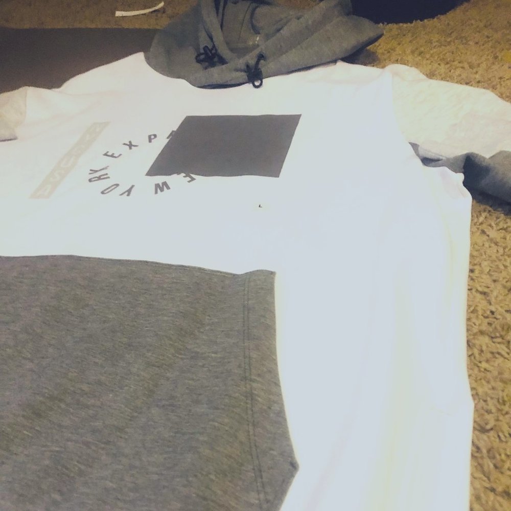 NWT Modern Fit Express Hooded Sweatshirt Large, Wh/Grey